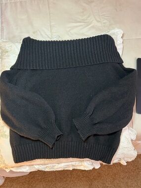 Black Off-Shoulder Ribbed Knit Sweater